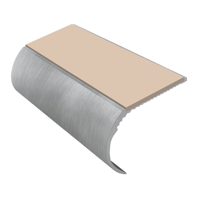 Bullnose Aluminium Stair Nosing 2.75m - Single Channel, Riser 37mm, Slip-Resistant PVC Inserts for Vinyl, Lino & Lightweight Carpets