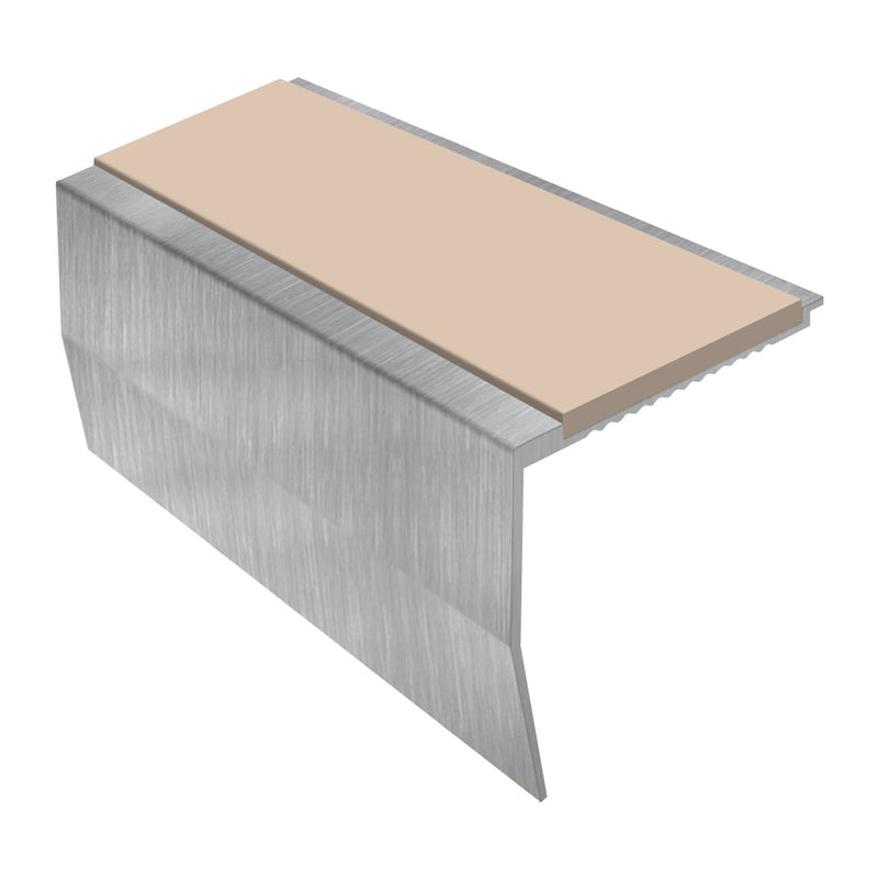 Heavy Duty Chevron Aluminium Stair Nosing 2.75m Single Insert 65mm Riser Slip-Resistant Durable for Medium Carpets & Smooth Flooring