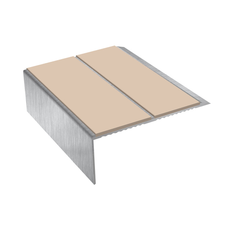 Rake Back Double Channel Aluminium Stair Nosing, 2.75m Length, 93mm Tread, Slip-Resistant PVC Inserts, Ideal for Vinyl & Lino Flooring, Durable & Stylish