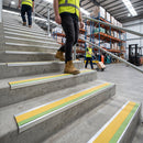 Yellow high-visibility insert on 63x32mm outdoor aluminium stair nosing