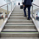 Heavy duty screw-fit anti-slip aluminium stair nosing 91x32mm with black insert for evacuation routes