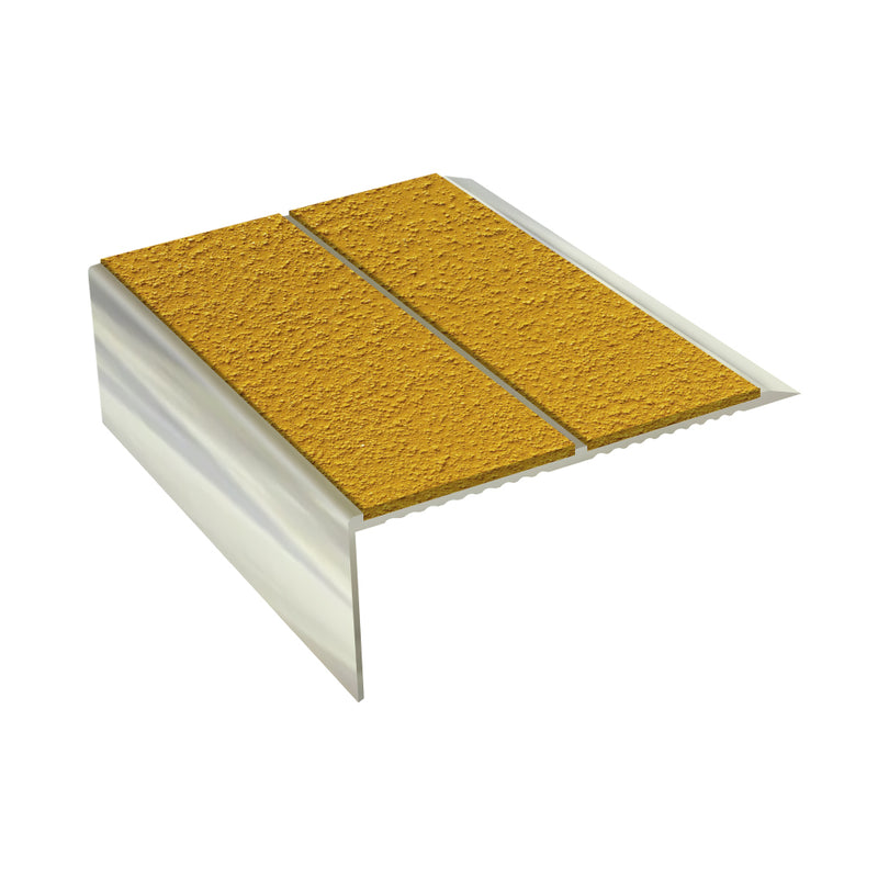 Rake Back Double Channel Aluminium Stair Nosing with MorGrip, 93mm Tread, Slip-Resistant PVC Inserts, Ideal for Vinyl & Lino Flooring, Multiple Lengths