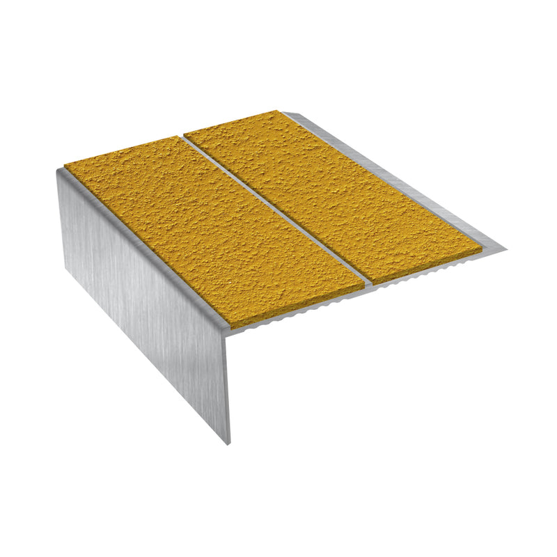 Rake Back Double Channel Aluminium Stair Nosing with MorGrip, 93mm Tread, Slip-Resistant PVC Inserts, Ideal for Vinyl & Lino Flooring, Multiple Lengths