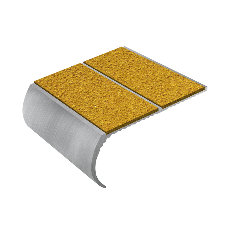 Bullnose Double Channel Aluminium Stair Nosing Slip-Resistant PVC Inserts 84mm Tread MorGrip & Exterior Options 2.44m to 3.22m Lengths