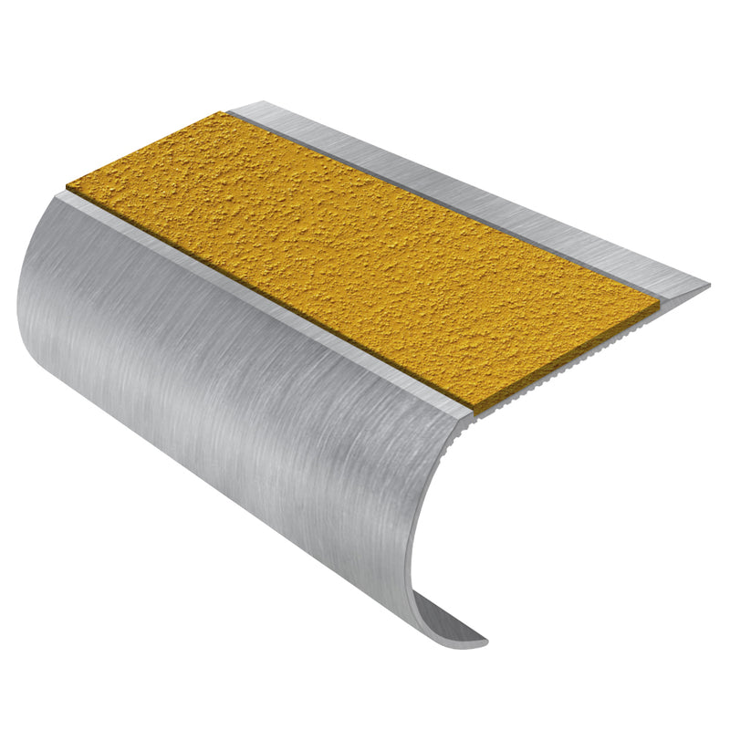 Bullnose Aluminium Stair Nosing with MorGrip & Exterior Inserts - Single Channel - Slip-Resistant, Durable, Stylish for Vinyl, Wood & Carpet Flooring