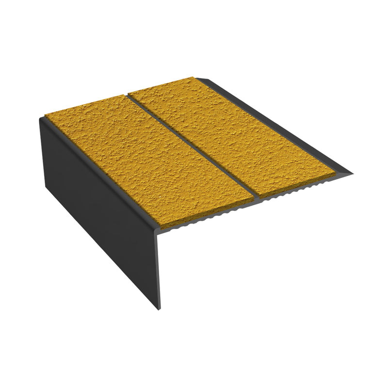 Rake Back Double Channel Aluminium Stair Nosing with MorGrip, 93mm Tread, Slip-Resistant PVC Inserts, Ideal for Vinyl & Lino Flooring, Multiple Lengths