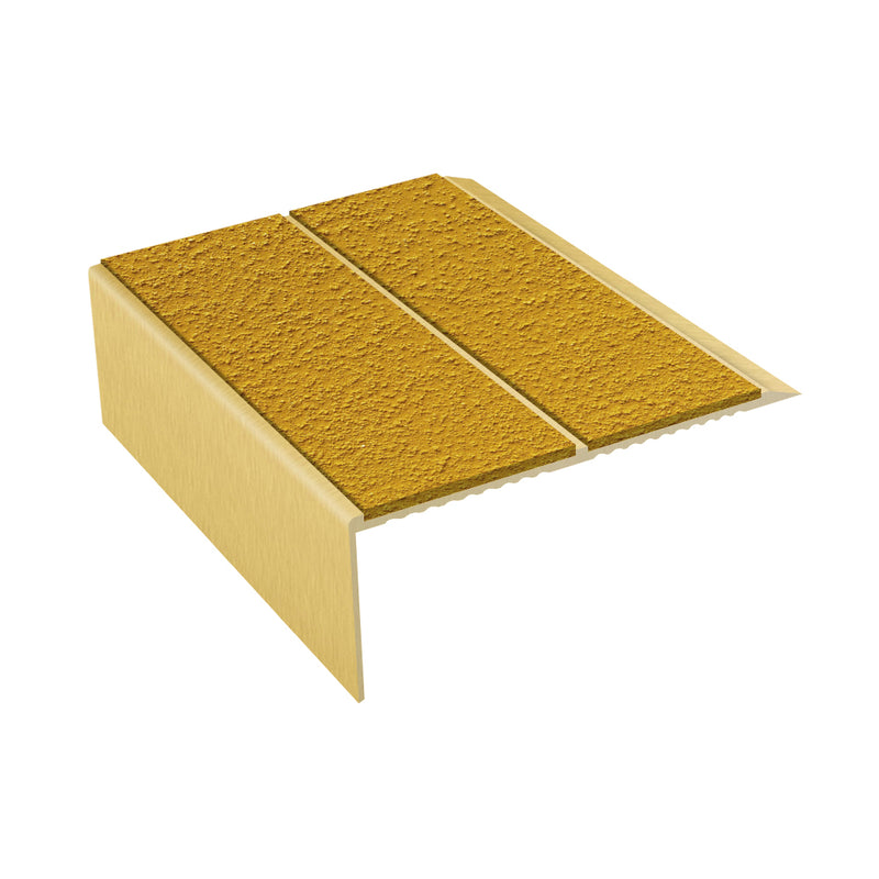 Rake Back Double Channel Aluminium Stair Nosing with MorGrip, 93mm Tread, Slip-Resistant PVC Inserts, Ideal for Vinyl & Lino Flooring, Multiple Lengths