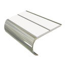 Aluminum bullnose stair nosing with white anti-slip inserts, 53mm profile showing curved edge design