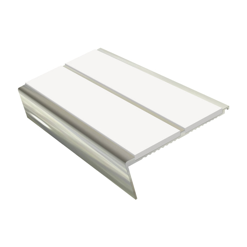 Heavy Duty Rake Back Aluminium Stair Nosing 3.22m Double Channel Profile Slip-Resistant Inserts Ideal for Carpets & Smooth Flooring