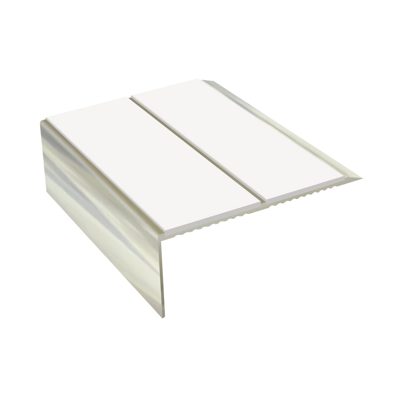 Rake Back Double Channel Aluminium Stair Nosing, 2.75m Length, 93mm Tread, Slip-Resistant PVC Inserts, Ideal for Vinyl & Lino Flooring, Durable & Stylish