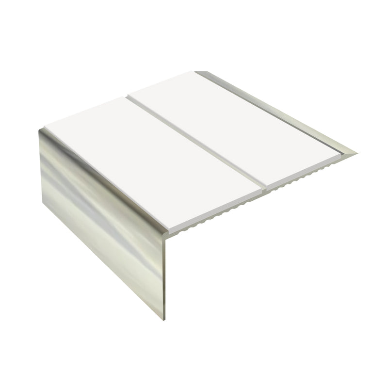 Square Double Channel Aluminium Stair Nosing 2.75m Ramp Back, Slip-Resistant PVC Inserts for Vinyl & Lino Flooring, Durable Safety Solution