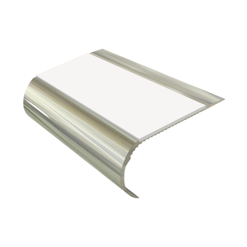 Bullnose Single Channel Aluminium Stair Nosing with Ramp Back Non-Slip PVC Inserts 70mm Tread 3.22m Length Ideal for Vinyl & Wood Flooring