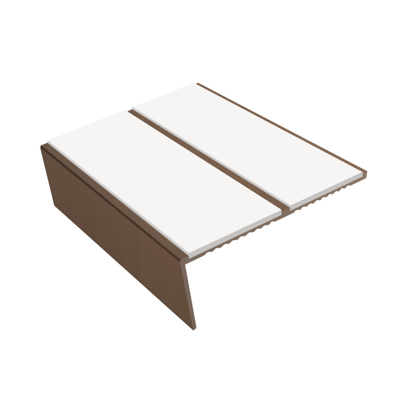 Rake Back Double Channel Aluminium Stair Nosing, 3.22m Length, 85mm Tread, Slip-Resistant PVC Inserts, Ideal for Vinyl & Lino Flooring, Durable Design