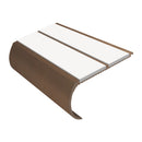 Anti slip stair nosing with white insert strips and dark bronze bullnose edge, 53mm width