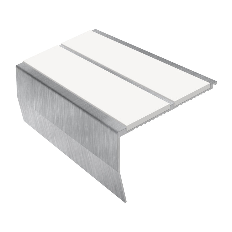 Heavy Duty Chevron Aluminium Stair Nosing 3.22m Double Insert 60mm Riser Slip-Resistant Durable for Carpets & Smooth Flooring