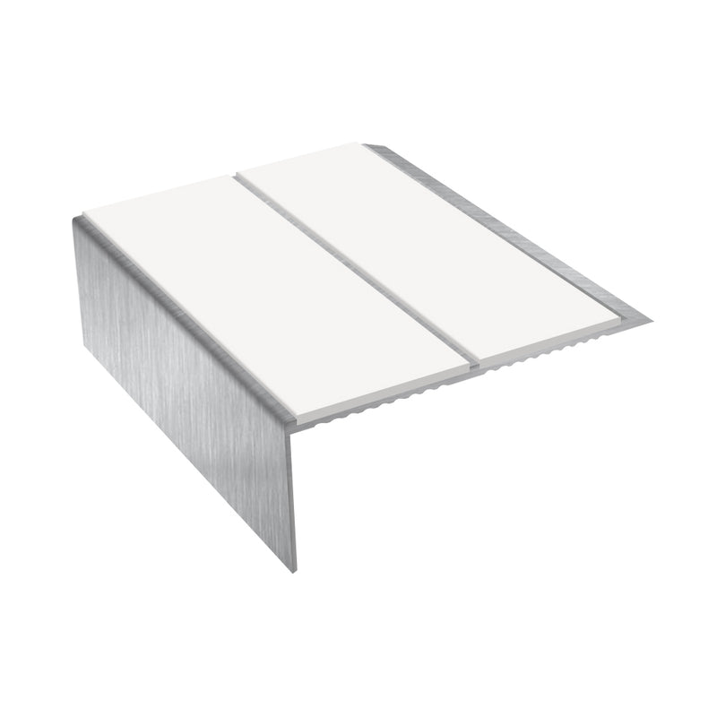 Rake Back Double Channel Aluminium Stair Nosing, 2.75m Length, 93mm Tread, Slip-Resistant PVC Inserts, Ideal for Vinyl & Lino Flooring, Durable & Stylish