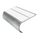 Aluminium bullnose anti-slip stair nosing with white insert strips and curved edge profile