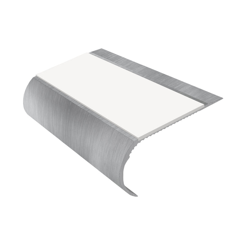 Bullnose Single Channel Aluminium Stair Nosing with Ramp Back Non-Slip PVC Inserts 70mm Tread 3.22m Length Ideal for Vinyl & Wood Flooring