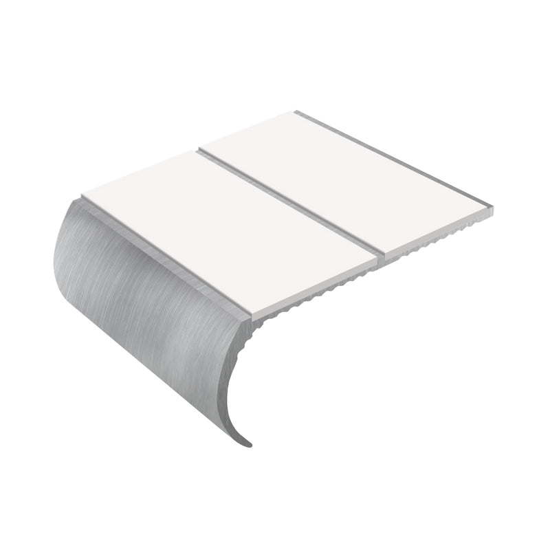 Bullnose Aluminium Stair Nosing - Double Channel Insert, 2.44m, Slip-Resistant PVC, Durable Alloy, Ideal for Vinyl & Lightweight Carpets