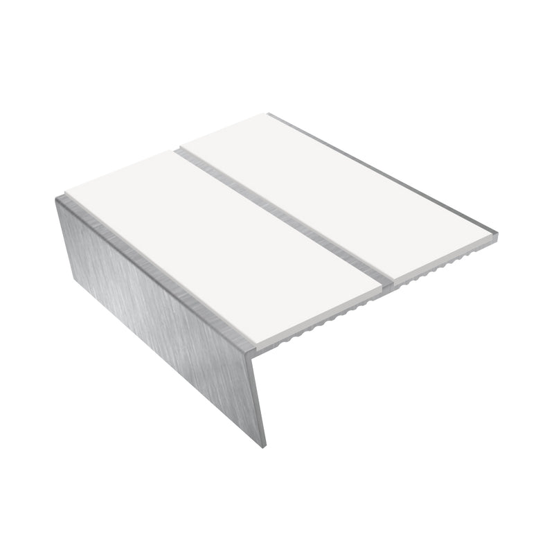 Rake Back Double Channel Aluminium Stair Nosing, 2.44m Length, 85mm Tread, Slip-Resistant PVC Inserts, Ideal for Vinyl, Lino & Lightweight Carpets