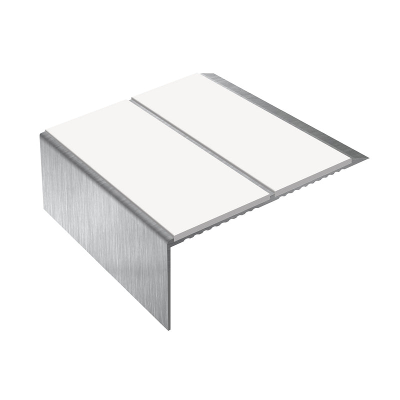 Square Double Channel Aluminium Stair Nosing 2.75m Ramp Back, Slip-Resistant PVC Inserts for Vinyl & Lino Flooring, Durable Safety Solution