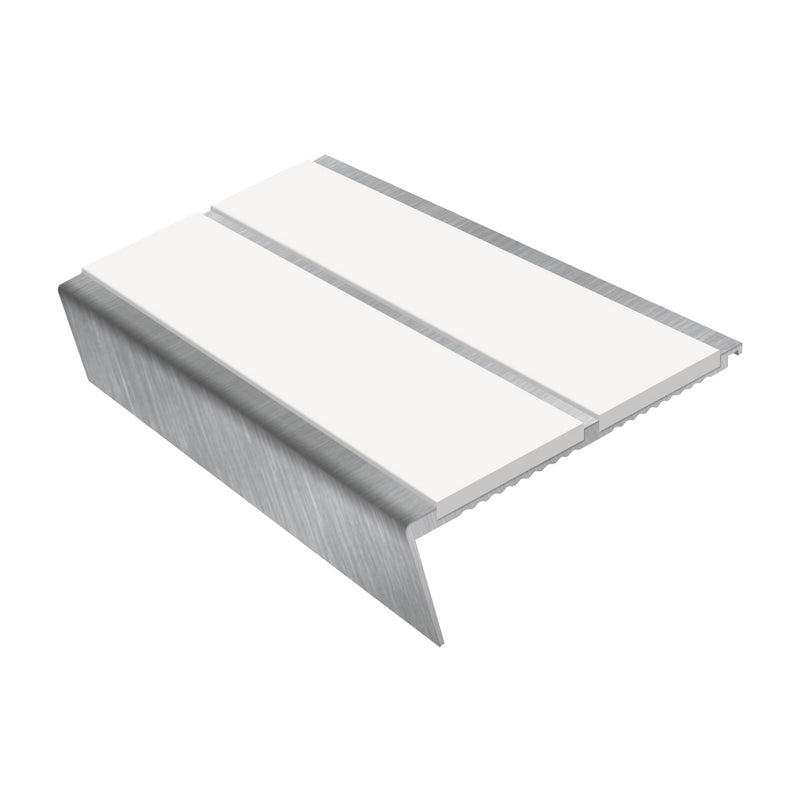 Heavy Duty Rake Back Aluminium Stair Nosing 3.22m Double Channel Profile Slip-Resistant Inserts Ideal for Carpets & Smooth Flooring