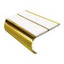 Gold aluminum bullnose stair nosing with white anti-slip inserts, 53mm width, commercial grade safety trim