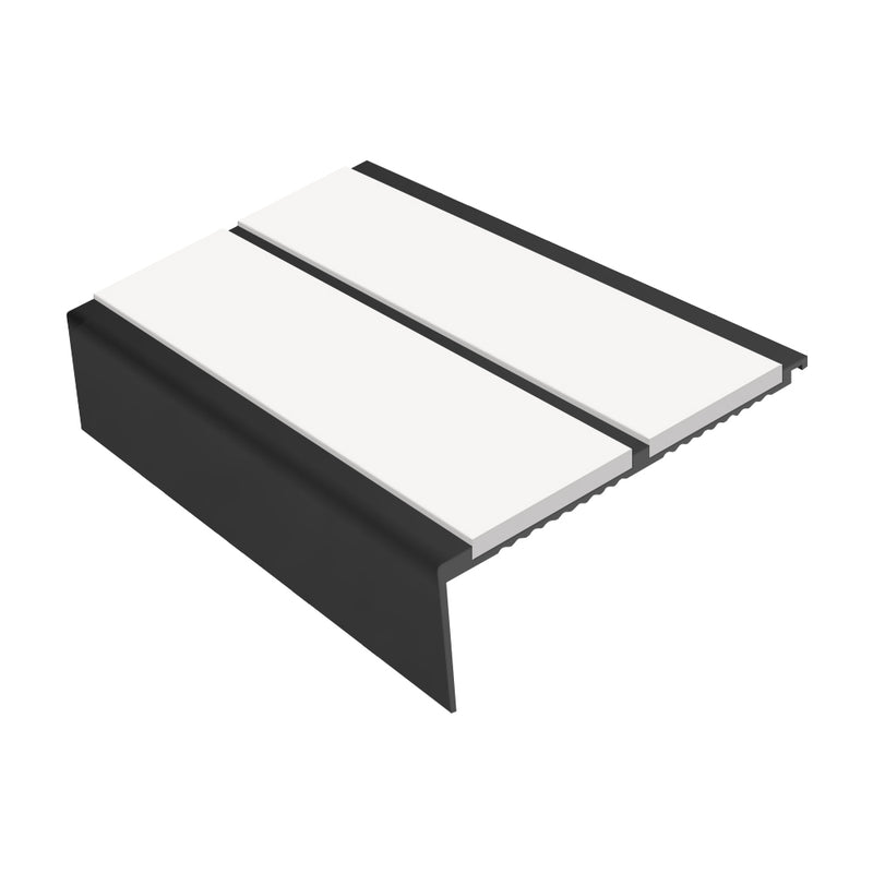 Heavy Duty Square Aluminium Stair Nosing 2.44m Double Insert, Slip-Resistant, 93mm Tread, 32mm Riser Ideal for High-Traffic Areas