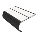 Heavy duty bullnose aluminium stair nosing with white anti-slip inserts and black trim profile