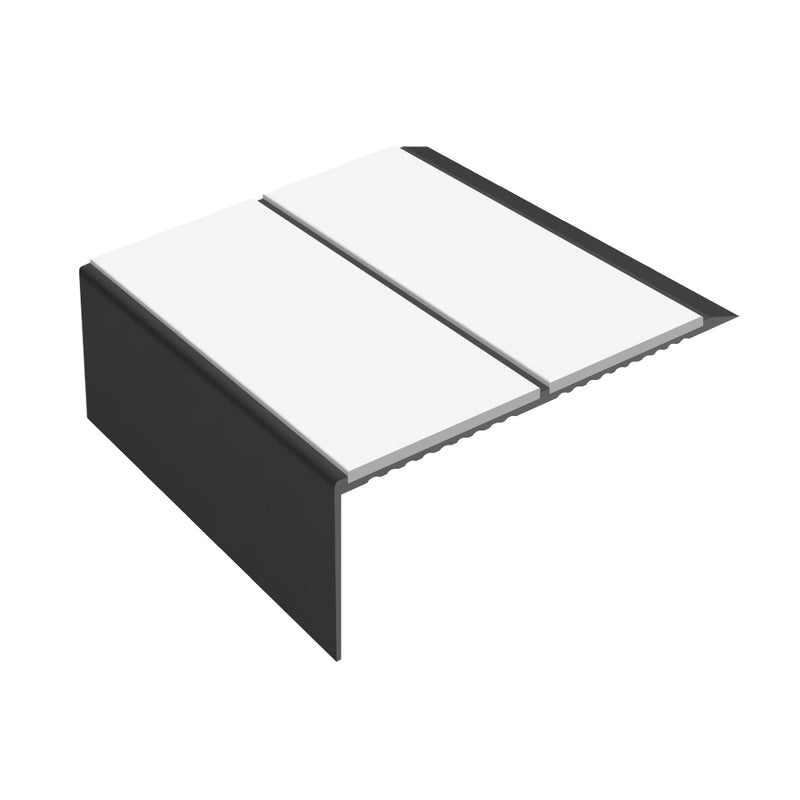 Square Double Channel Aluminium Stair Nosing 2.75m Ramp Back, Slip-Resistant PVC Inserts for Vinyl & Lino Flooring, Durable Safety Solution