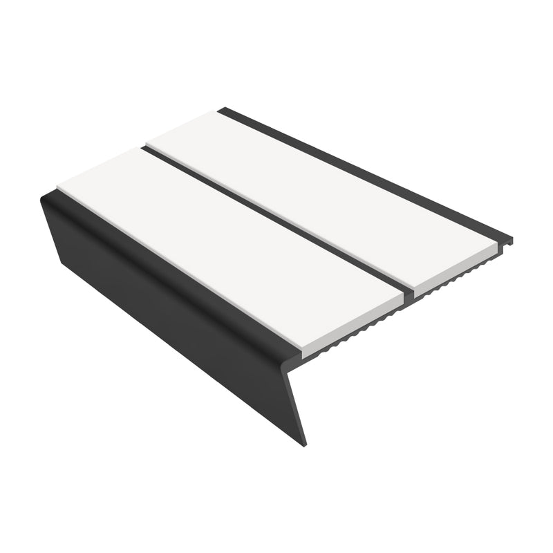 Heavy Duty Rake Back Aluminium Stair Nosing 3.22m Double Channel Profile Slip-Resistant Inserts Ideal for Carpets & Smooth Flooring