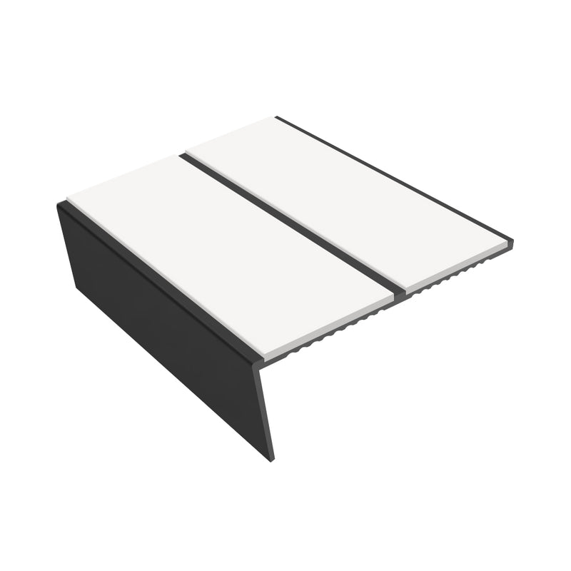 Rake Back Double Channel Aluminium Stair Nosing, 3.22m Length, 85mm Tread, Slip-Resistant PVC Inserts, Ideal for Vinyl & Lino Flooring, Durable Design