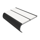 Heavy duty anti slip bullnose stair nosing with white PVC inserts and black aluminum trim, 2.44m length