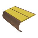 Yellow anti-slip stair nosing with dark bronze bullnose edge, showing 53mm aluminium profile design