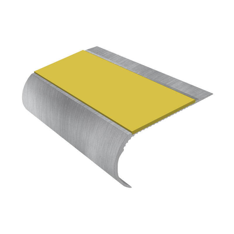 Bullnose Single Channel Aluminium Stair Nosing with Ramp Back Non-Slip PVC Inserts 70mm Tread 3.22m Length Ideal for Vinyl & Wood Flooring