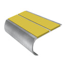 Aluminium bullnose stair nosing with yellow anti-slip inserts showing curved edge profile design