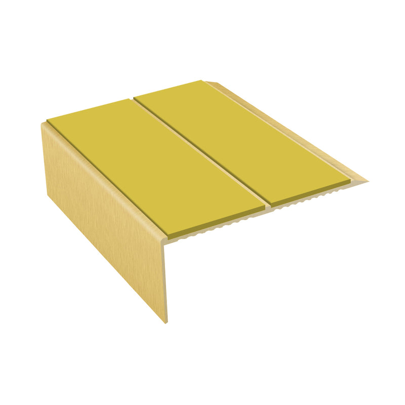 Rake Back Double Channel Aluminium Stair Nosing, 2.44m Length, 93mm Tread, Slip-Resistant PVC Inserts, Ideal for Vinyl & Lino Flooring, Durable & Stylish