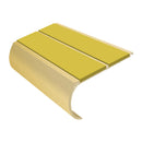 Gold bullnose anti-slip stair nosing with yellow safety strips, 53mm aluminium construction