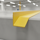 Side profile view of yellow GRP stair nosing showing 55mm tread face and 55mm riser face L-profile