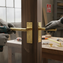 Premium Satin Brass Linear Lever Bathroom Handle Set for Elegant Interiors - High-Quality Professional Grade for Industrial and Commercial Applicat...