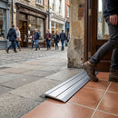 30mm aluminium door threshold strip in silver finish, suitable for indoor and outdoor use, showing sleek metallic profile
