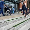 DDA compliant aluminium stair nosing 67x55mm profile showing anti-slip surface for indoor outdoor use