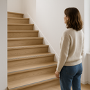 Minimalist UK Scandinavian staircase with barely visible slim 36mm stair nosings - discreet anti-slip protection
