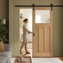 Premium Unfinished Oak 1930's DX 3 Panel Sliding Door with Obscure Glass - Space-Saving Design and Robust Hardware