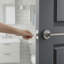 Premium Round Lever Bathroom Door Handle Set with Satin & Polished Chrome Finish, Includes Lock and Ball Bearing Hinges