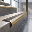 Solid Brass Stair Nosing with Anti-Slip Carborundum Infill, Raked Back Profile — Anti-Slip Infill Colour: Speckled Graphite