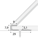 Technical diagram of aluminium LVT U-channel edging profile showing cross-section and dimensions