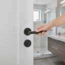 Premium Round Rose Lever Door Bathroom Handle Set - Matt Black Finish with Ergonomic Design and Privacy Features