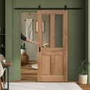 Premium Rustic Oak Fully Finished Internal Sliding Door with Clear Glazed Panels and Efficient Top Mounted Kit