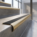 Solid Brass Stair Nosing with Anti-Slip Carborundum Infill, Raked Back Profile — Anti-Slip Infill Colour: Speckled Obsidian